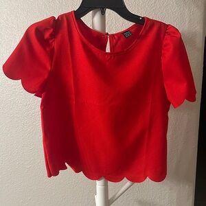 SHEIN Red Scallop Hem Blouse